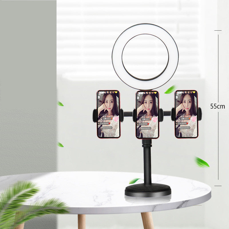 Live Streaming Phone Holder with Dimmable LED Ring Fill Light and 3 Phone Clips Hot Youtuber's Video Live Desk Liftable Stand