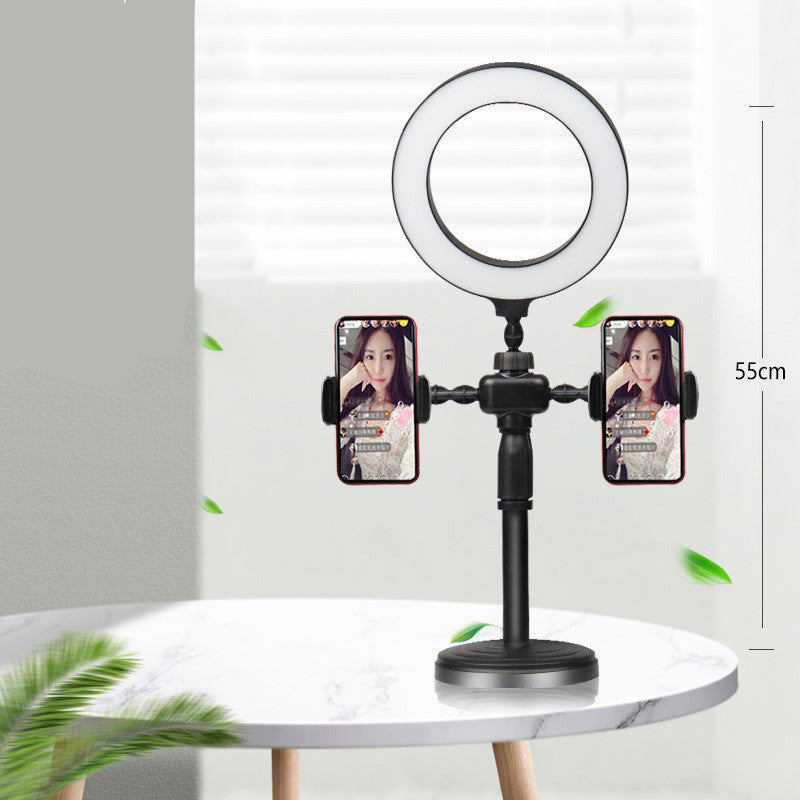 Live Streaming Phone Holder with Dimmable LED Ring Fill Light and 3 Phone Clips Hot Youtuber's Video Live Desk Liftable Stand
