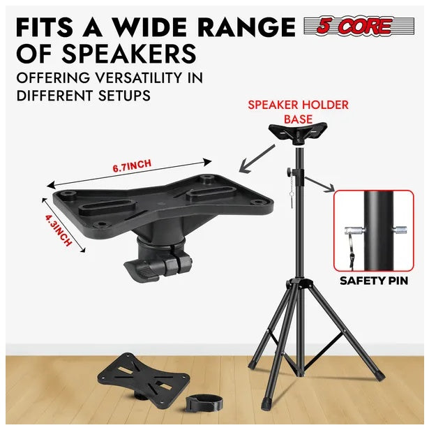 5 Core Speaker Stand Tripod Floor Tall Adjustable Up To 72 Inch DJ Studio Monitor Stands Pole Mount